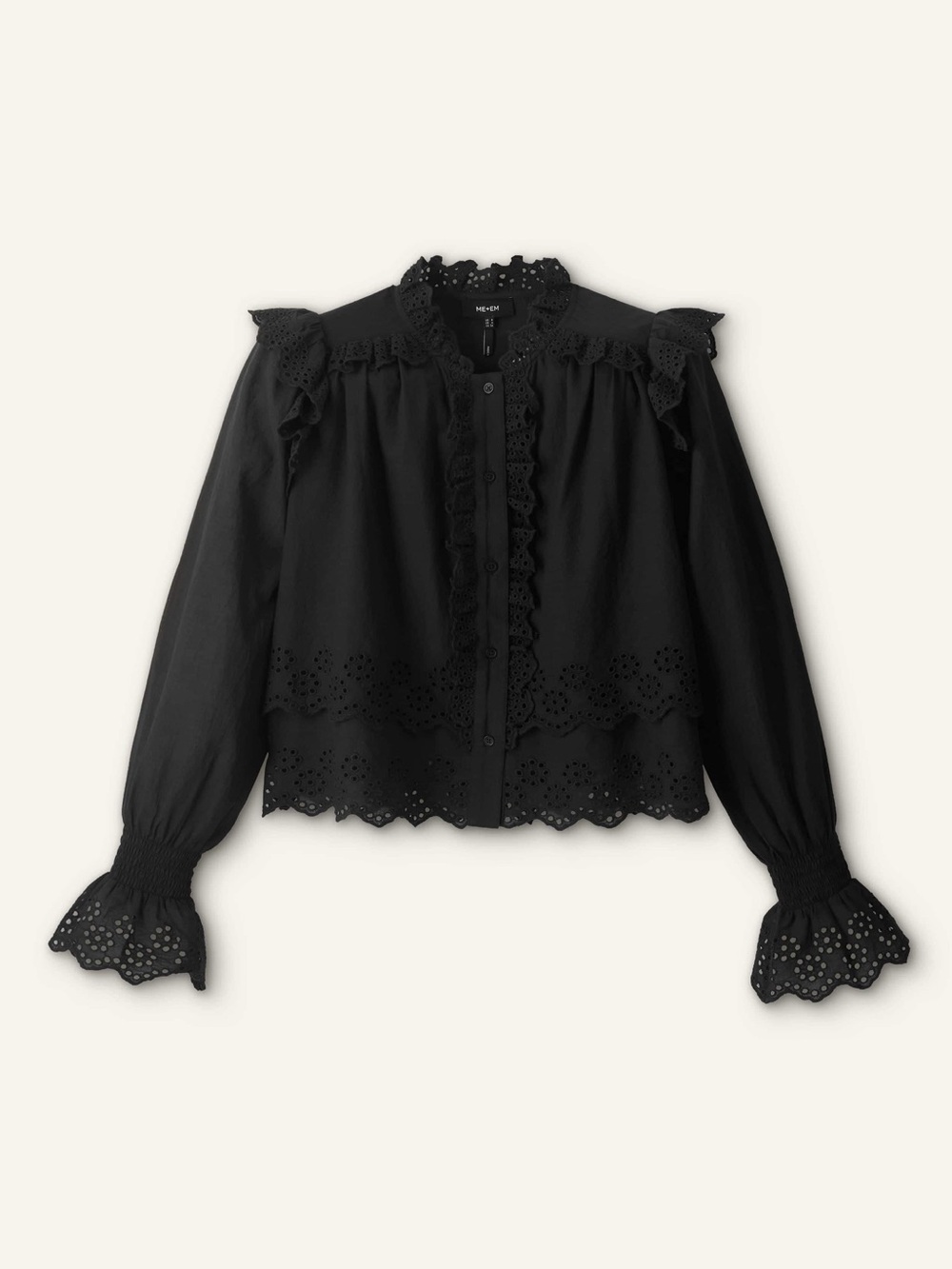 Me+Em Cotton Broderie Ruffle Cropped Top in black size 6 - Picture 4 of 8